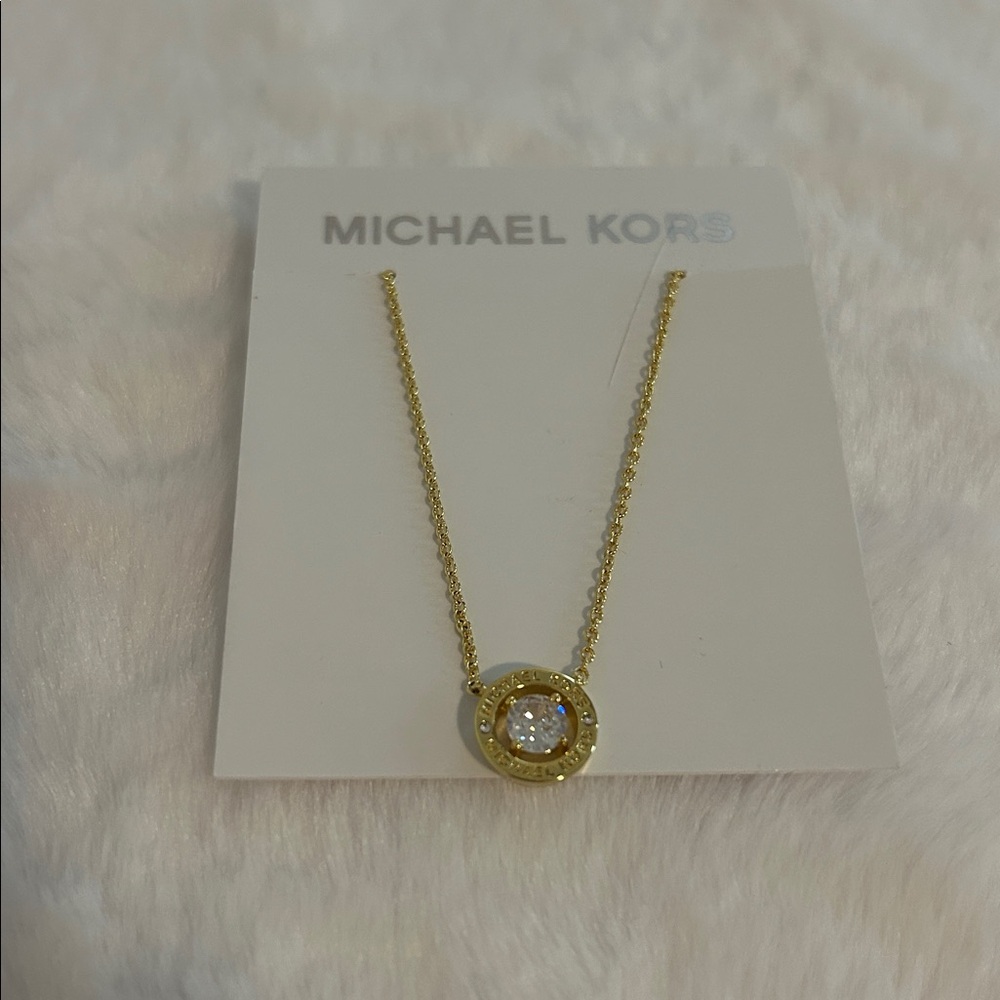 NEW! Michael Kors Crystal Bezel Set Gold Tone Necklace MK - Picture 3 of 9